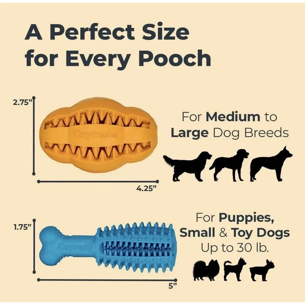 Oxyfresh Dog Dental Chew Toy - Best Teeth Cleaning Medium & Large Orange